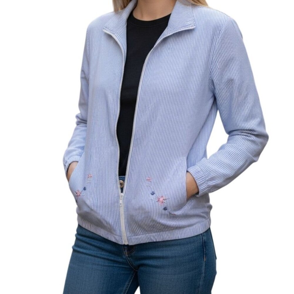 Vintage Blairw womens size M Seersucker Tracksuit Jacket Embroidery Retro‎